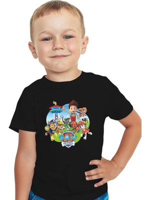 Paw Petrol Desen Baskılı Siyah ve Beyaz Çocuk Tshirt