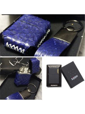 % 100 Yılan (Piton) Derisi, Benzinli Orijinal Zippo Çakmak, Kişiye Özel,  Anahtarlık Set