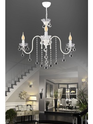 Şık 3'lü Beyaz Kristal Taşlı Yukarı Bakan Lüks Avize