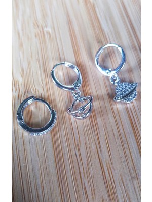 Monalisa Home Gümüş Renk Lüks Gösterişli  Figürlü Üçlü Küpe