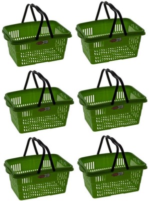 Omnipazar SY-2260 Çift Saplı Plastik Market Taşıma Sepeti Yeşil 6 Adet