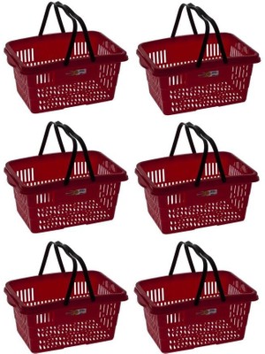 Omnipazar SY-2260 Çift Saplı Plastik Market Taşıma Sepeti Kırmızı 6 Adet