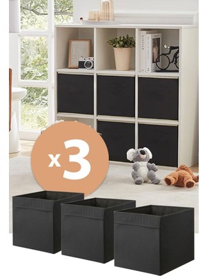 3'lü Siyah Dolap Içi Çamaşır ve Oyuncak Saklama Kutusu Organizer 30X30X30