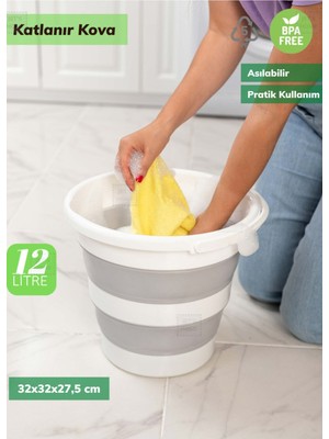 Katlanabilir 12L Kova, Pratik ve Asılabilir, Gri Renkli, Kolay Kullanım Için Tasarlandı