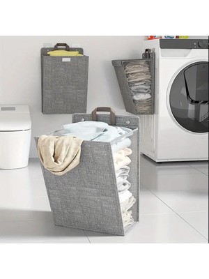 Katlanabilir Duvara Asılan Banyo Çamaşır Sepeti, Gri, Pratik ve Şık Tasarım