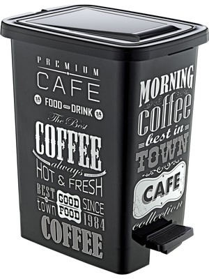 25 Lt Slim Pedallı Çöp Kovası Siyah Beyaz Yazı Desenli, Iç Kovalı