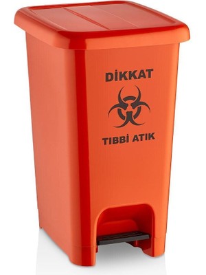 Turuncu Slim Pedallı 30 Lt Tıbbi Atık Çöp Kovası