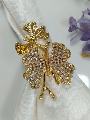 6'lı Ikili Kelebek Figürlü Taşlı Altın Halka Peçete Yüzüğü, Şık ve Zarif Tasarım