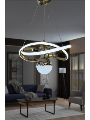 Renkli LED Avize, Kumandalı, Şık ve Modern Tasarım, Gold Renkli Işıklandırma