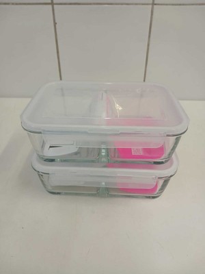 Cam Kilitli Dikdörtgen Saklama Kabı 2'li Set 1700CC, Beyaz Kapaklı