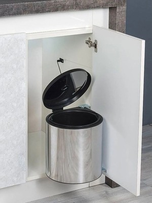 Paslanmaz Çelik Dolap Içi Çöp Kovası 10 Litre, Monte Edilebilir, Kapaklı, Pratik