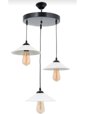 Retro Üçlü Siyah Beyaz Metal Sarkıt Avize 30 Cm, Modern ve Şık Tasarım