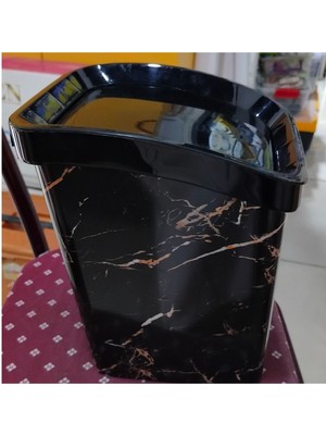 5 Litre Mermer Desenli Şık Çöp Kovası, Siyah Renkli, Modern Tasarım