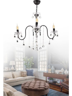 Şık 3'lü Siyah Kristal Taşlı Lüks Avize, Modern ve Eşsiz Tasarım