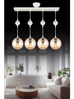 Şık 4'lü Beyaz Cam Sarkıt Avize, Krom Detaylarıyla Modern ve Lüks Tasarım