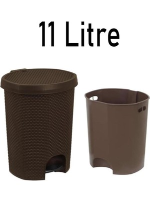 11 Litre Pedallı Plastik Çöp Kovası, Kahverengi Damla Tasarım
