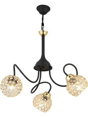 3'lü Siyah Kristal Lüks Avize, Şimşek Tasarım, Şık ve Modern Aydınlatma Seçeneği