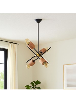 Ahşap Detaylı 4'lü Avize, Şık ve Sıcak Atmosfer Sağlar