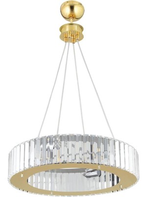Şık 44 cm Altın Renkli Kristal Taşlı 10'lu Avize Seti