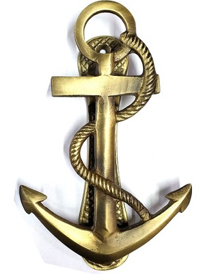 Antika Tarz Dekoratif Pirinç Halatlı, Çapa, Denizci, Gemici Kapı Tokmağı, Taktak - 170X60MM, Sarı