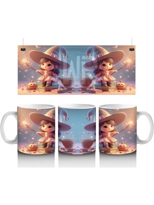 Sihirli Süpürgeli Tavşan Figürlü Sevimli Cadılar Bayramı Baskılı Kupa Bardak