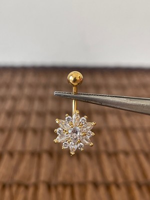 Aida Jewelss 316 L Cerrahi Çelik Parlak Zirkon Taşlı Tasarım Göbek Piercingi