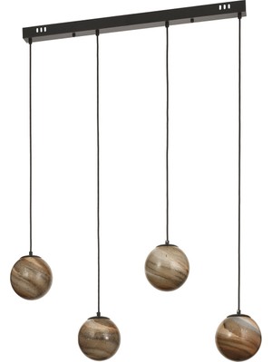 Kahverengi 4'lü Yemek Masası Üstü Toprak Desen Camlı Modern Sarkıt Avize