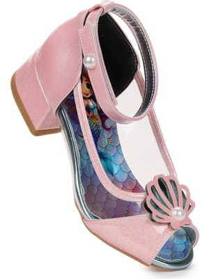  Deniz Kızı Şeffaf Burnu Açık Kız Çocuk Topuklu Abiye Ayakkabı