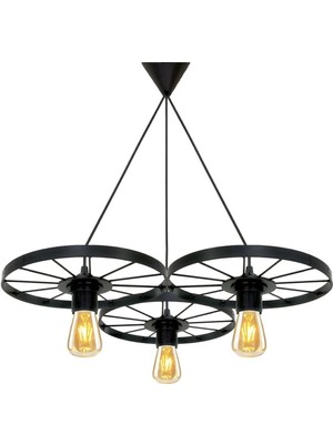 Siyah Metal Üçlü Sarkıt Avize, Retro Tavan Lambası, Otel ve Restoran Dekoru