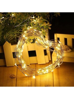 Pilli Tel Peri LED 10 Metre Sarı Beyaz Işıklı Dekorasyon Aydınlatması