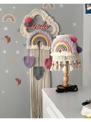 Gri Bebek ve Çocuk Odası Makrome Kapı Süsü ve Abajur Seti