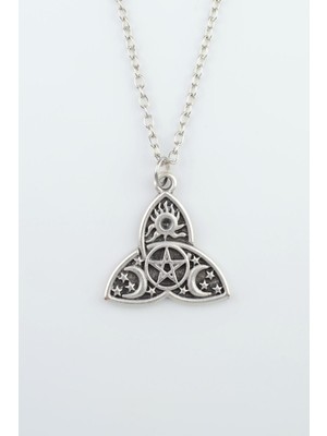 Triquetra Gümüş Kaplama Düz Zincir Kolye