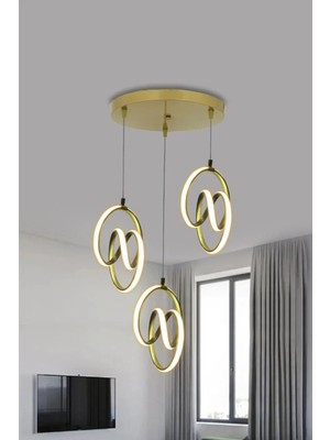 Şık 3’lü Modern Sarkıt LED Avize, 3 Renk Seçeneği, Kumandasız Gold Tarz