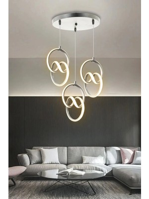 Modern 3'lü Sarkıt LED Avize, Krom, 3 Renk, Kumandasız, Şık ve Şık Tasarım
