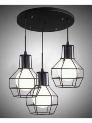 Retro Rustik Kafes Üçlü Sakıt Avize, Şık ve Doğal Görünüm Sağlar.