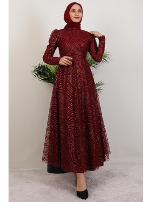 Lumina Simli Abiye Bordo