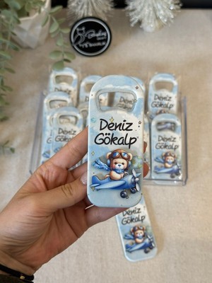 3 Boyutlu Kabartmalı Yeni Doğan Mevlid Hediyelik Bebek Açacak Magnet-Mavi Pilot Ayı - Toplam 20 Adet