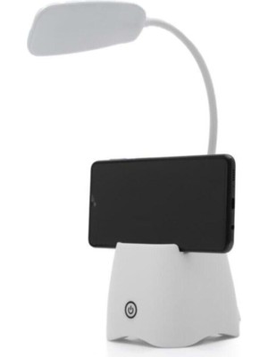 Beyaz Masa Lambası, Dokunmatik Düğmeli, Telefon Tutucu, Şık ve Kullanışlı Tasarım