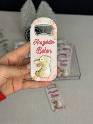 3 Boyutlu Kabartmalı Yeni Doğan Mevlit Hediyelik Kız Bebek Açacak Magnet-Tavşanlı-Toplam 20 Adet
