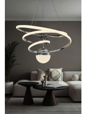 Modern 3 mt Sarkıt Ledli Avize, Krom, Kumandasız, Çok Renkli, Büyük, Şık Tasarım