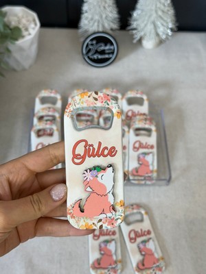 3 Boyutlu Kabartmalı Yeni Doğan Mevlid Hediyelik Bebek Açacak Magnet-Kız Pembe Kurtlu-Toplam 20 Adet