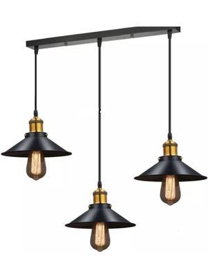 Rustik Metal Üçlü Avize, 60CM, Masaüstü, Şık ve Modern Tasarım