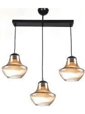 Beyaz Retro Üçlü Sıralı Bal Cam Masa Üstü Sarkıt Avize