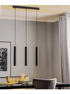 Siyah Modern Spor LED Avize, Masa Üstü Üçlü Sıralı, Tasarruflu Ampul ile Şık Tasarım