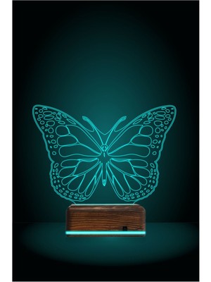 3D Illüzyon LED Lamba, 16 Renk, Kumandalı, Kelebek Tasarım, Masa ve Gece Kullanımı