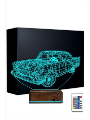 3D Ilizyon Masa Lambası, 16 Renkli Kumandalı, Klasik Araba, Retro Tasarım, Beyaz