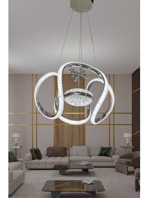 Modern Renkli Silikon LED Avize, Kumandasız, Krom Detaylı, Şık Tasarım