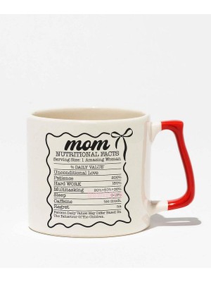 "mom Nutritional Facts" Esprili Anneye Doğum Günü Hediye Kırmızı Kulplu Kupa Bardak