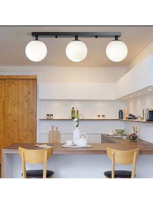 Modern Siyah Opal Camlı Üçlü Tavan Avizesi, Şık ve Zarif Tasarım.