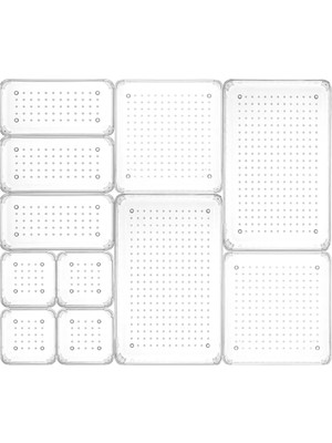 11 Adet Modüler Banyo Makyaj Takı Düzenleyici - Masaüstü Organizer - Mutfak Çekmece Içi Düzenleyici